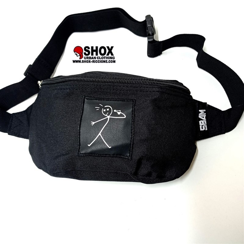 Marsupio Shot Black, Sbam, con patch stampata frontale , regolabile, scomparto frontale con zip  + tasca dietro con zip