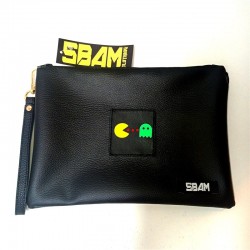 Sbam Pacman Green Ghost Pochette Black Ecopelle