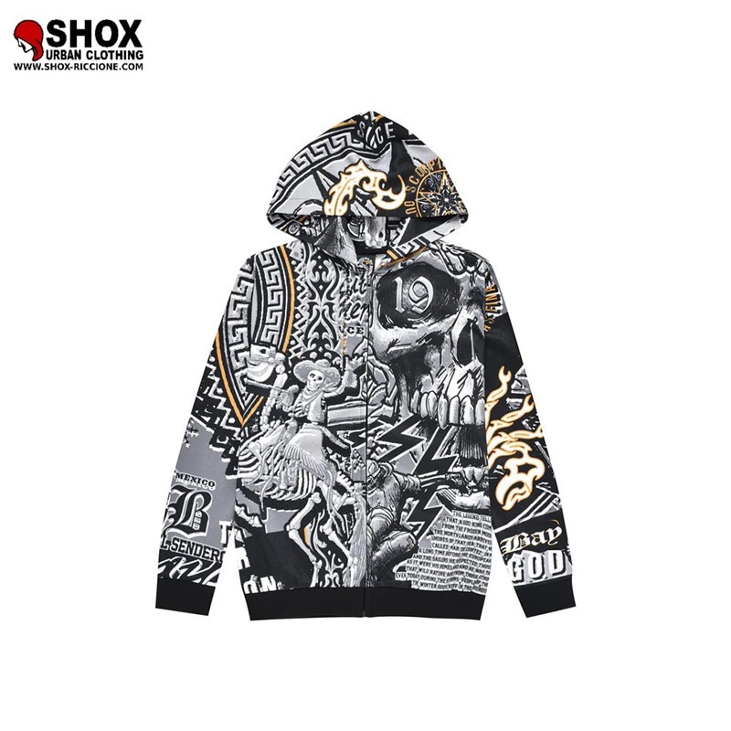 JUNIOR Skull Pesos Zip Hoodie Grey