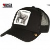 Gorilla Black Trucker, patch ricamata frontale con Gorilla su base bianca.