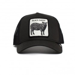 Black Sheep 2 Trucker Black, patch ricamata frontale con pecora nera su base bianca.