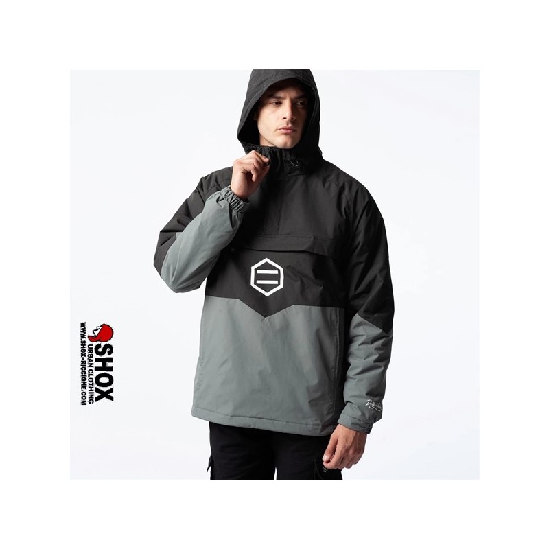 Anorak Jacket black grey Dolly, halfzip,  tascone con zip frontale con logo, interno pile.