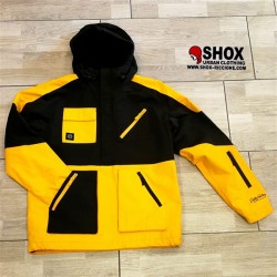 Anorak black yellow halfzip 7 pockets Dolly, cappuccio  regolabile, resistente alle intemperie, interno in caldo pile.