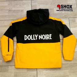 Anorak black yellow halfzip 7 pockets Dolly, cappuccio  regolabile, resistente alle intemperie, interno in caldo pile.