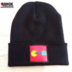 Beanie PacMan black/red Sbam, patch rossa ecopelle stampata + dietro etichetta sbam clothing, lavaggio 30°