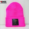 Beanie Shot Neon Pink Sbam, patch nera ecopelle stampata + dietro etichetta sbam clothing, lavaggio 30°