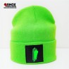 Beanie OFF Neon Green Sbam  , patch nera ecopelle stampata + dietro etichetta sbam clothing, lavaggio 30°