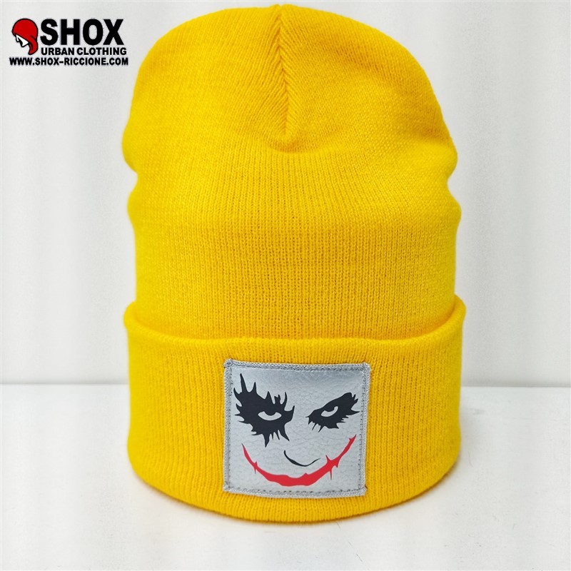 Beanie Joker Sbam Yellow/silver , patch argento ecopelle stampata + dietro etichetta sbam clothing, lavaggio 30°