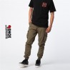 Ripstop Cargo olive Dolly,tasconi laterali con bottoni con patch logo Dolly , elastico alto sulla caviglia