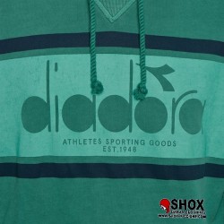 washed Hoodie green, Diadora, stampa logo frontale a negativo